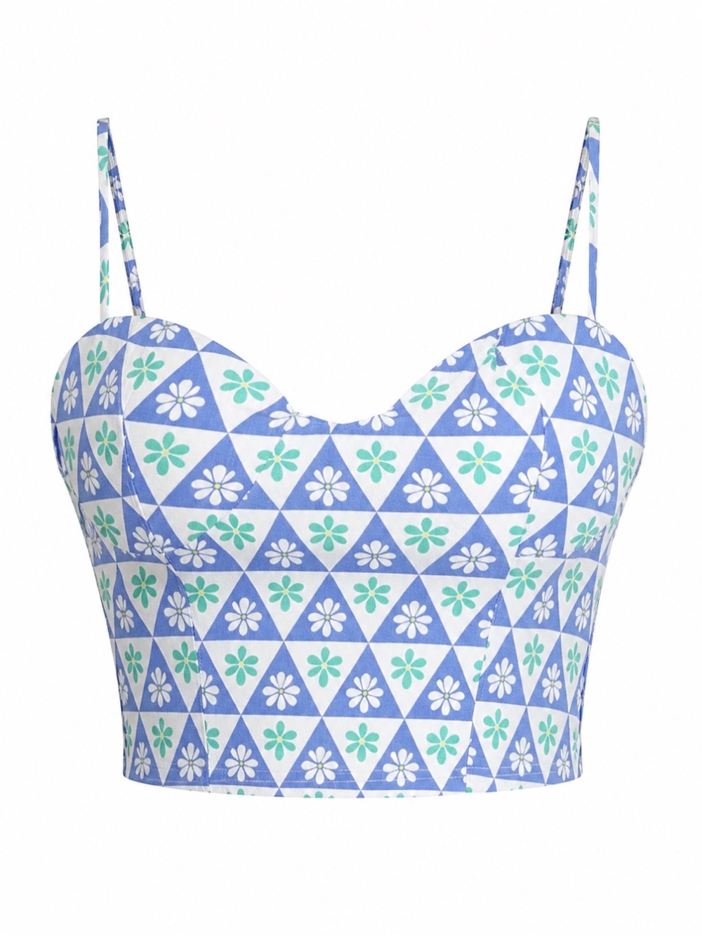 Zara Blue White Floral Tile Corset Crop Top Women’s XS Euro Summer